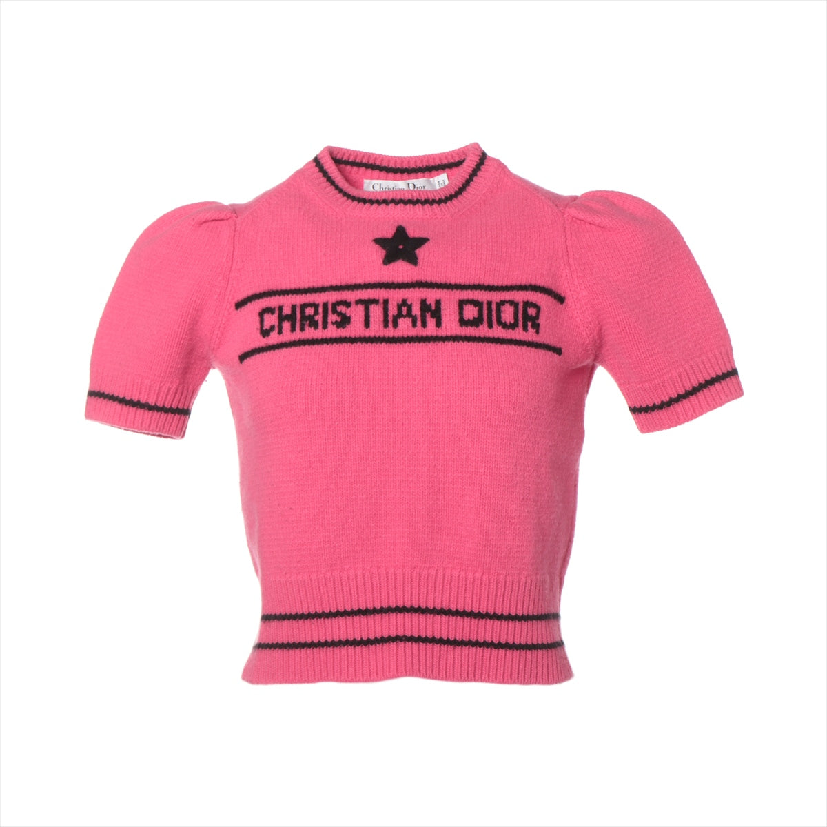 Christian Dior Wool & Cashmere Short Sleeve Knitwear F38 Ladies' Pink  Logo embroidery cropped 224S09AM308