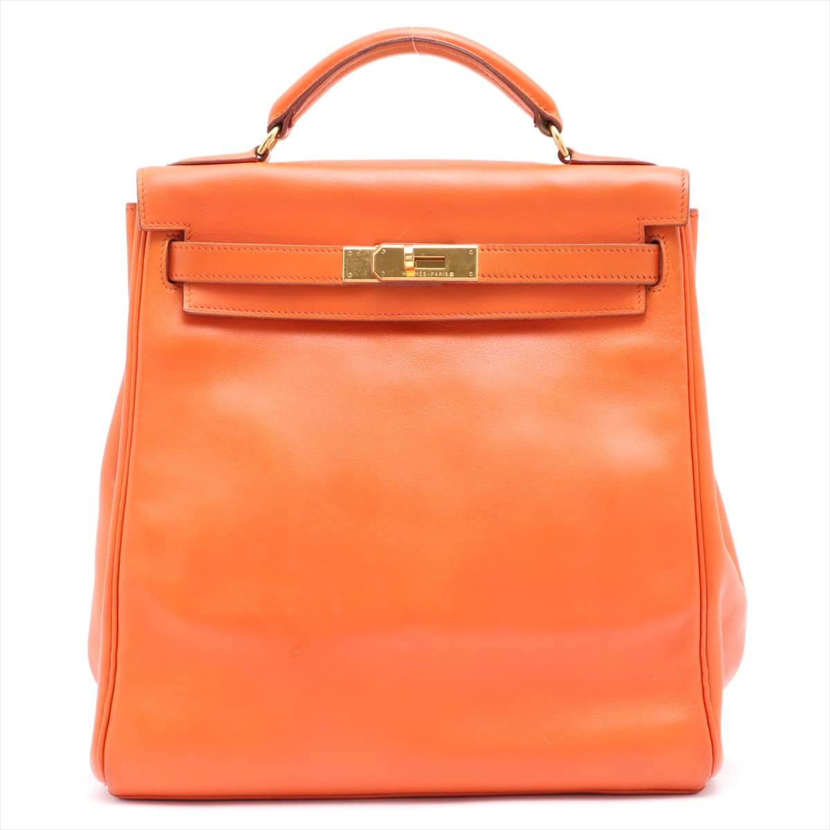 Hermès Kelly Ado GM Veau Gulliver Backpack Orange Gold Metal fittings □A: 1997 Some Repairs made