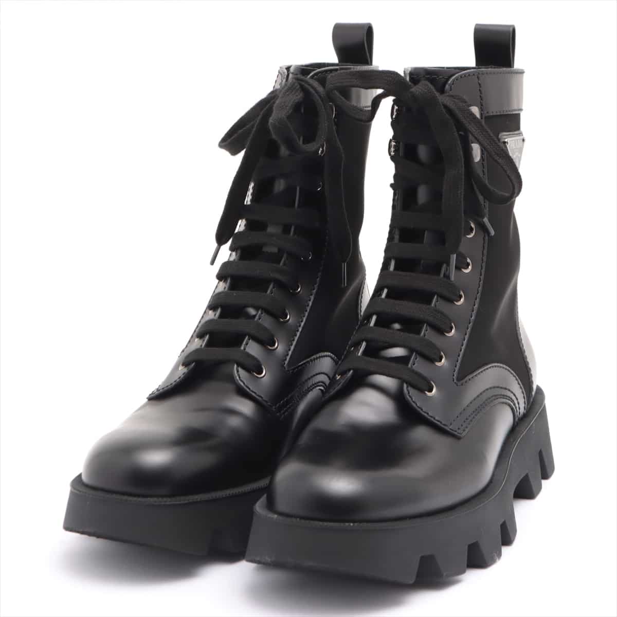 Prada 20SS Nylon & Leather Boots 10 Men's Black Combat