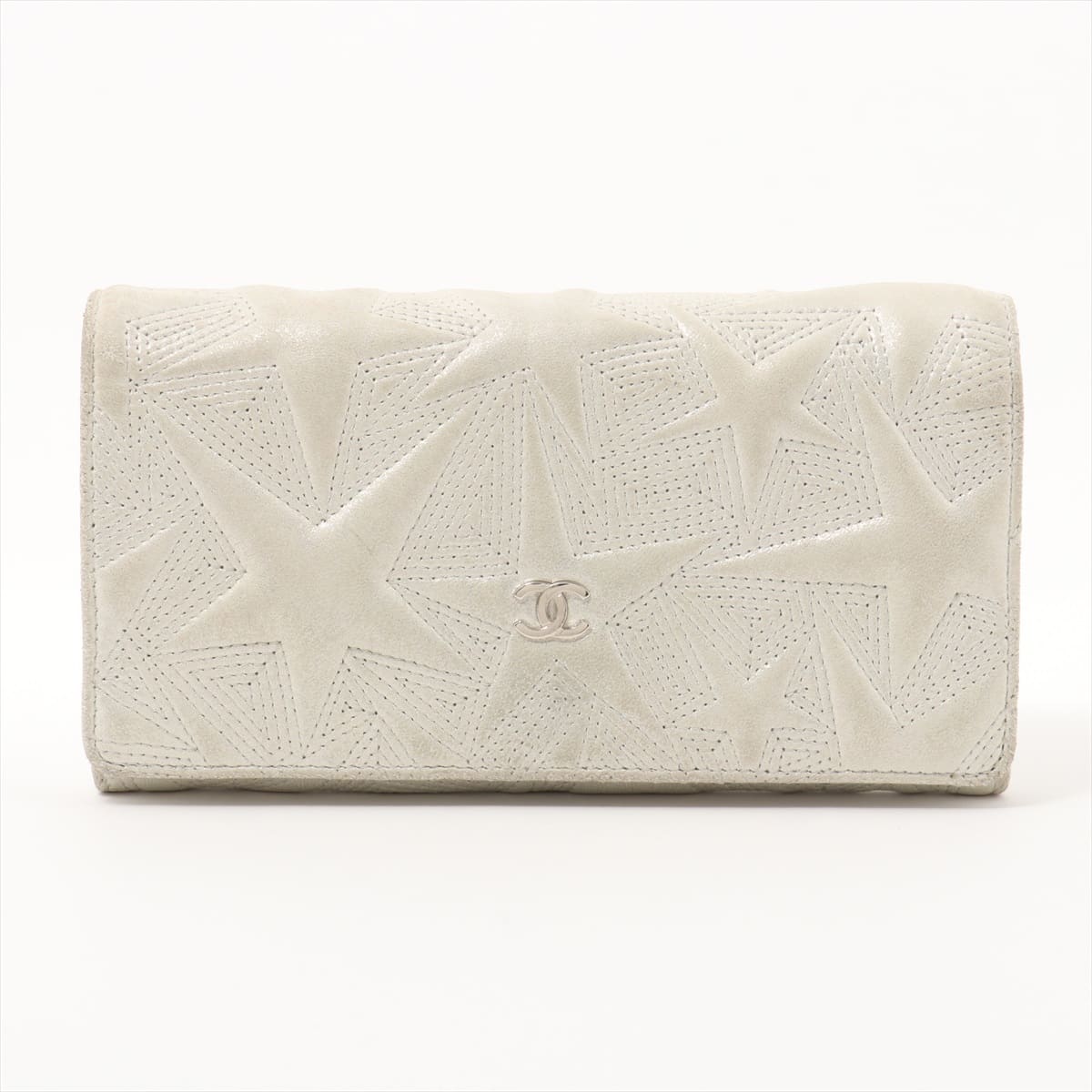 Chanel Star Emboss Lambskin Wallet White Silver Metal fittings 24XXXXXX