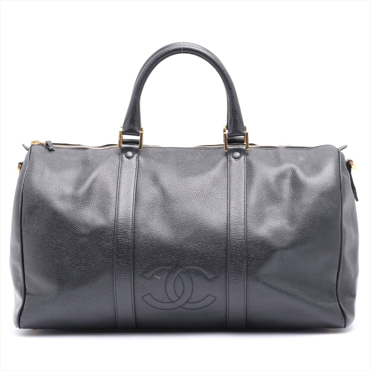 Chanel Coco Mark Caviarskin Boston bag Black Gold Metal fittings 3XXXXXX Pull the zipper