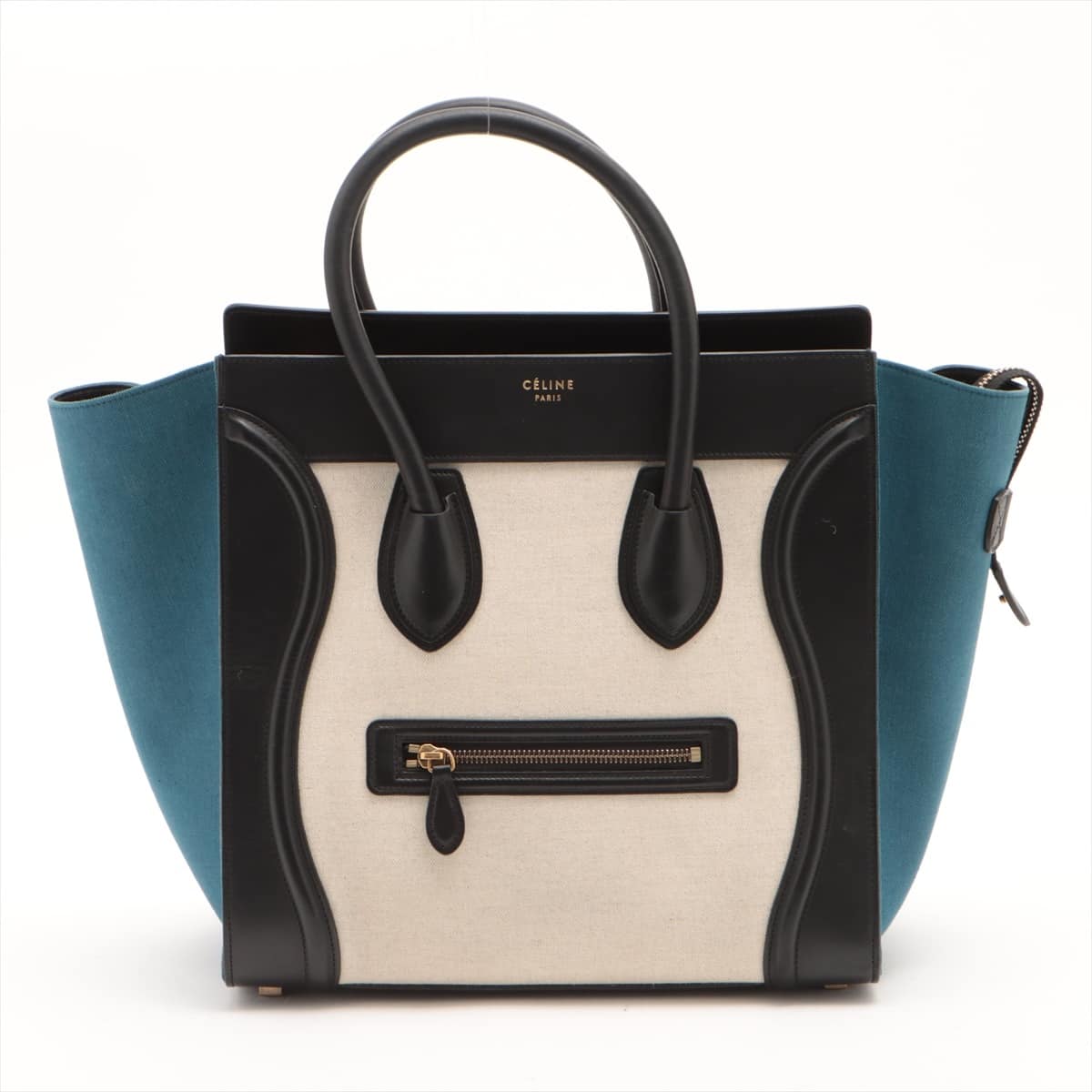 CELINE Luggage Mini shopper Canvas & leather Hand bag Blue