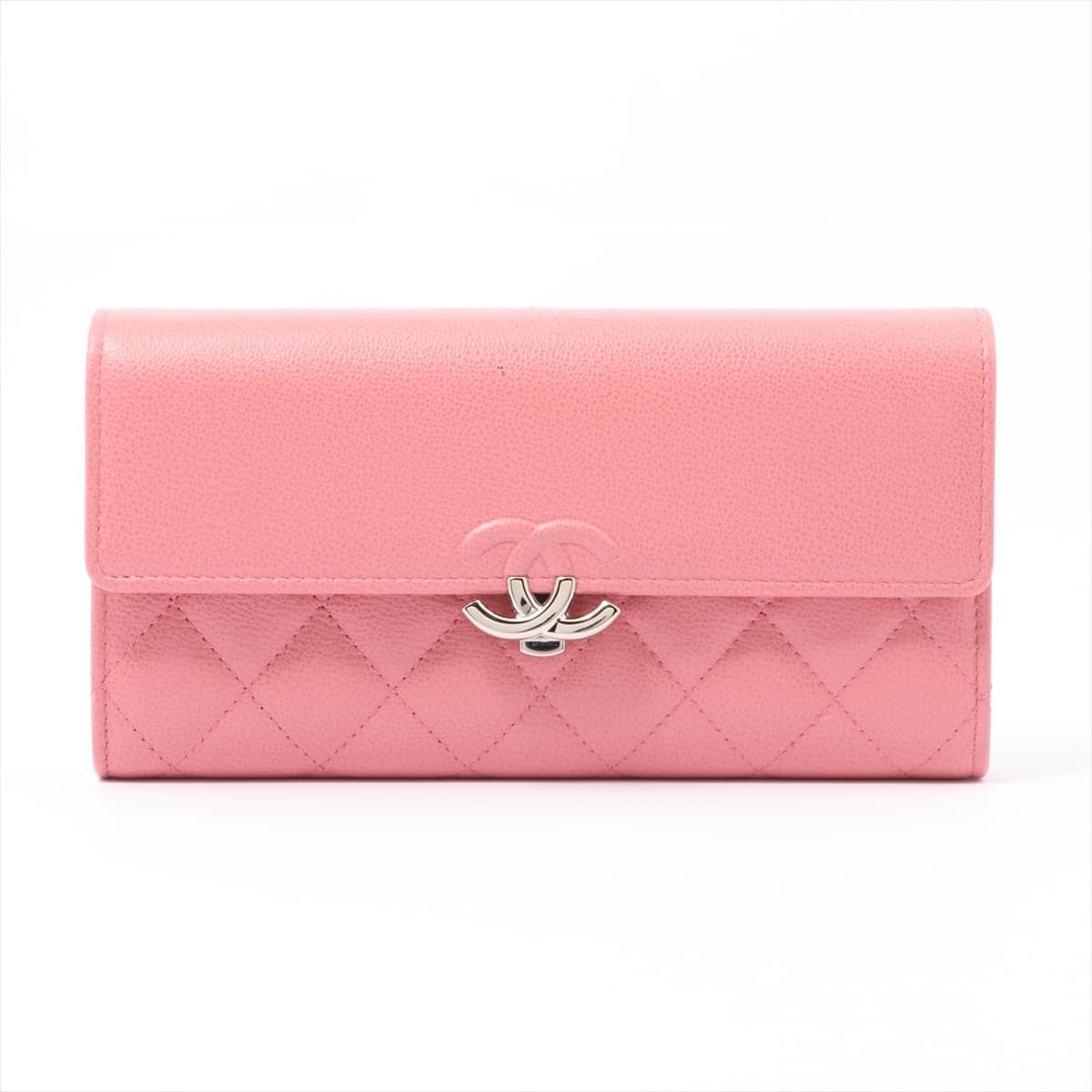 Chanel Matelasse Caviarskin Wallet Pink Silver Metal fittings 29th