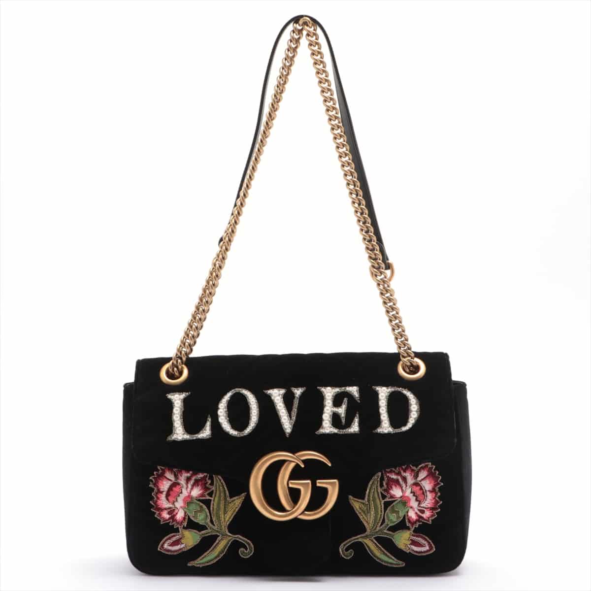 Gucci GG Marmont Velour Chain shoulder bag Black 443496