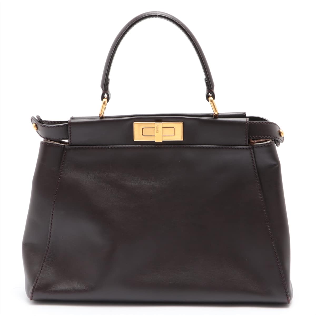 Fendi PEEKABOO REGULAR Leather & Cowhide 2way handbag Brown 8BN226