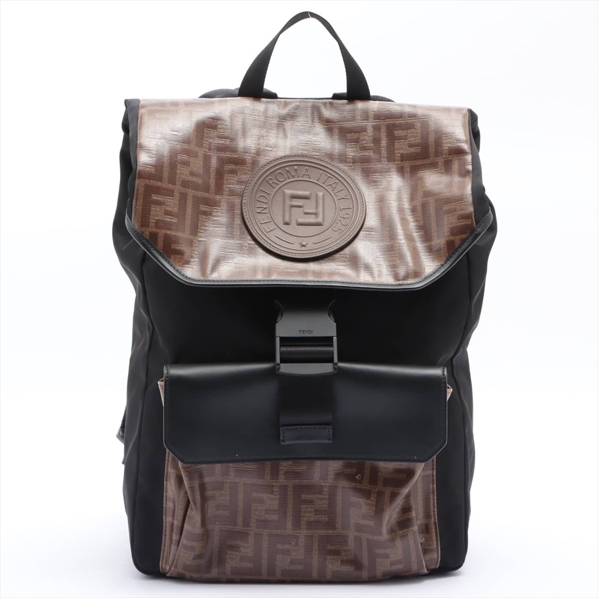 Fendi ZUCCa PVC×Nylon Backpack Black × Brown 7VZ045