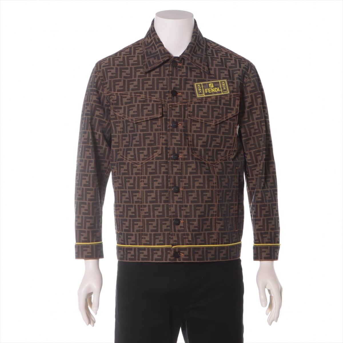 Fendi ZUCCa Cotton & Polyester Jacket 44 Men's Black × Brown