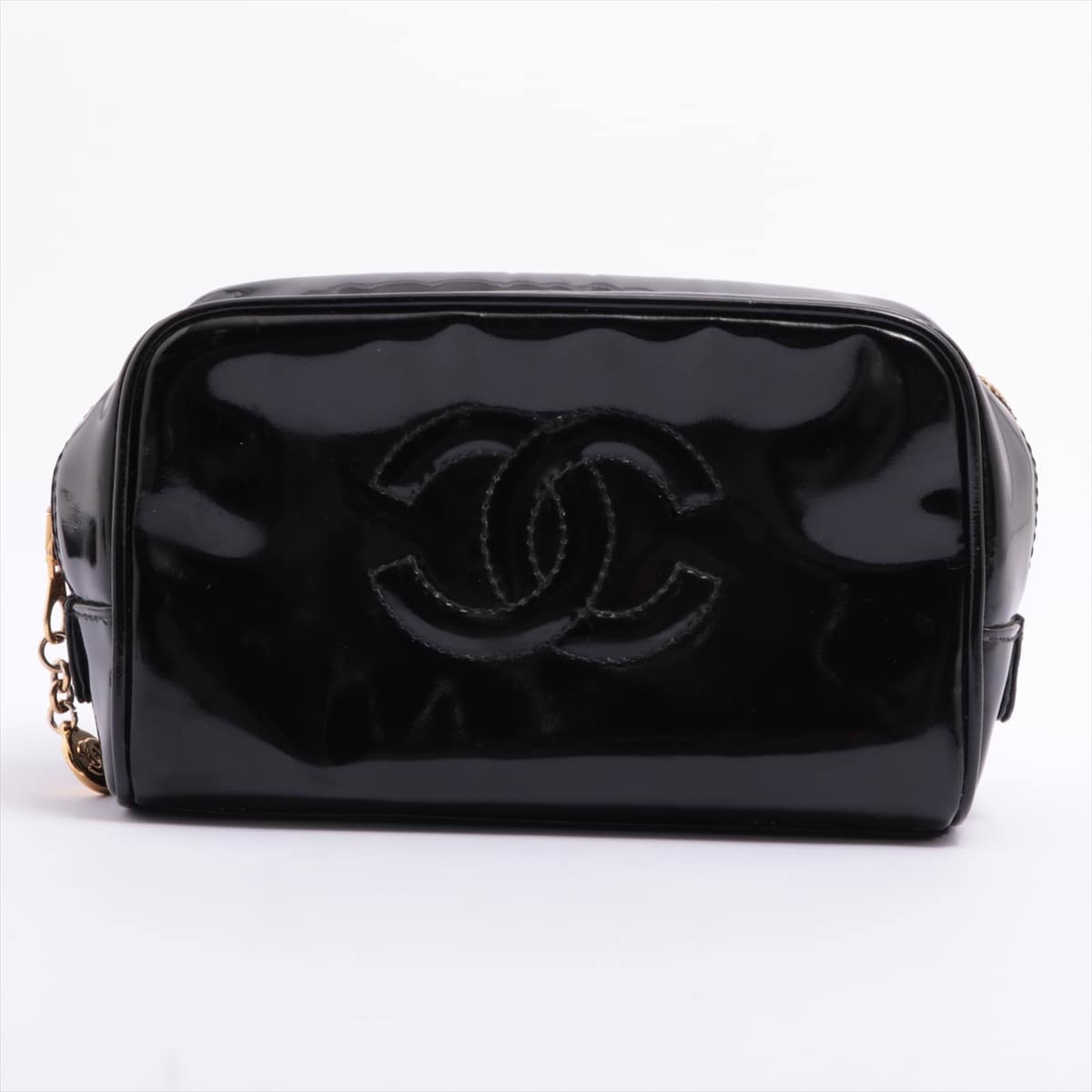 Chanel Coco Mark Patent leather Pouch Black Gold Metal fittings 4XXXXXX