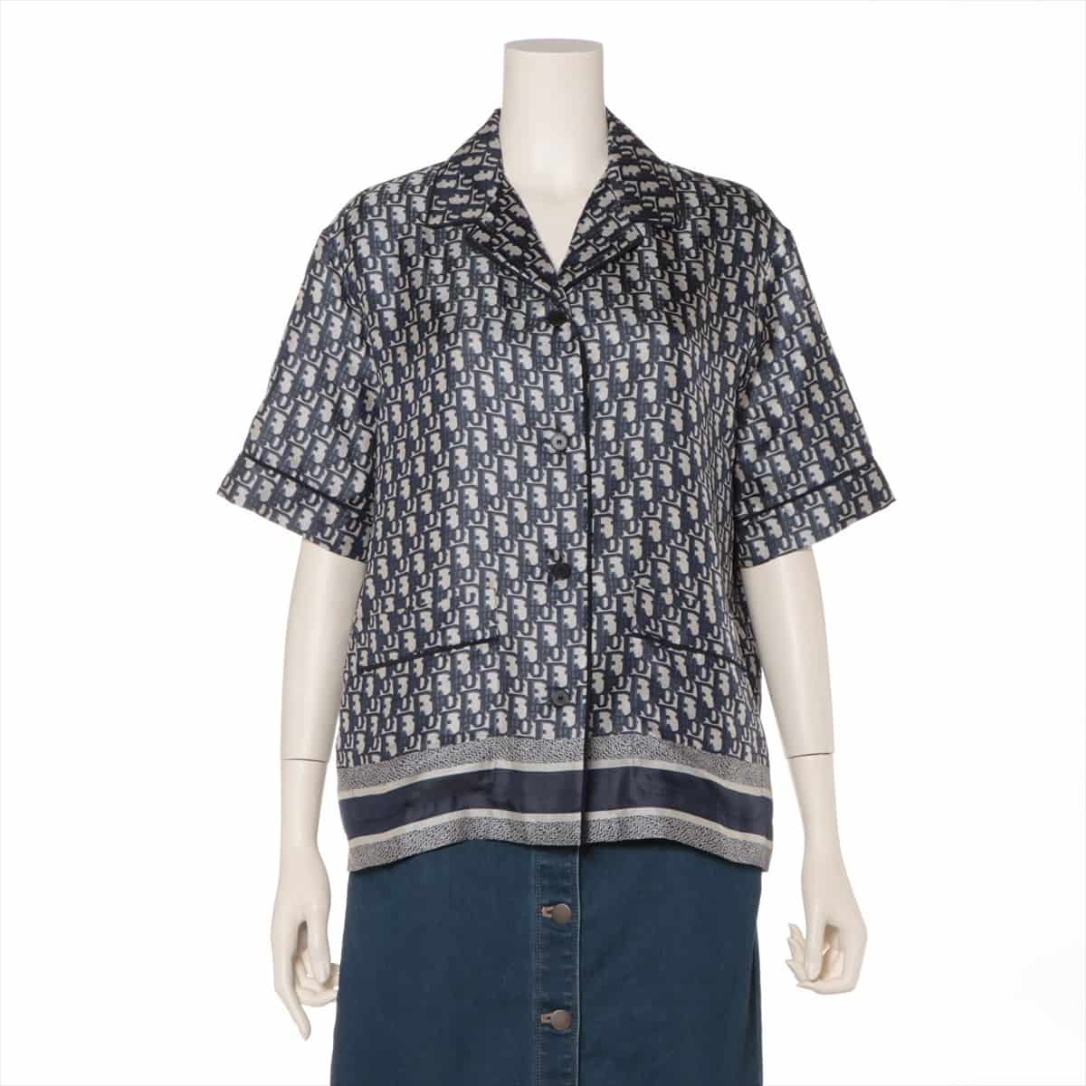 Christian Dior Oblique 21 years Silk Shirt F36 Ladies' Navy blue  121V46A6608