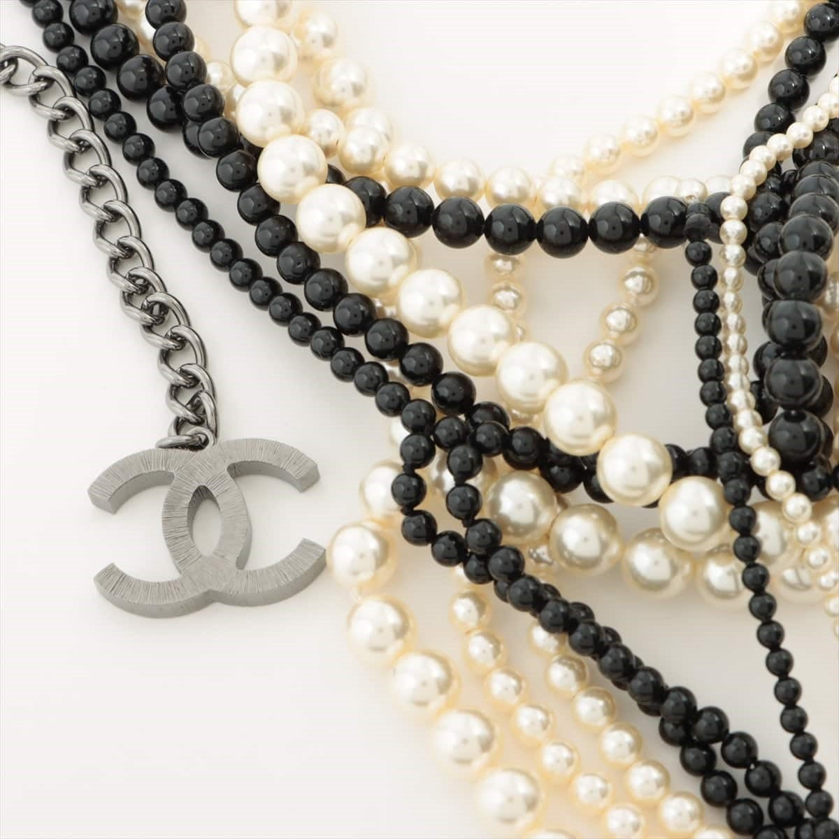 Chanel Coco Mark B14K Necklace GP x Imitation pearl Silver