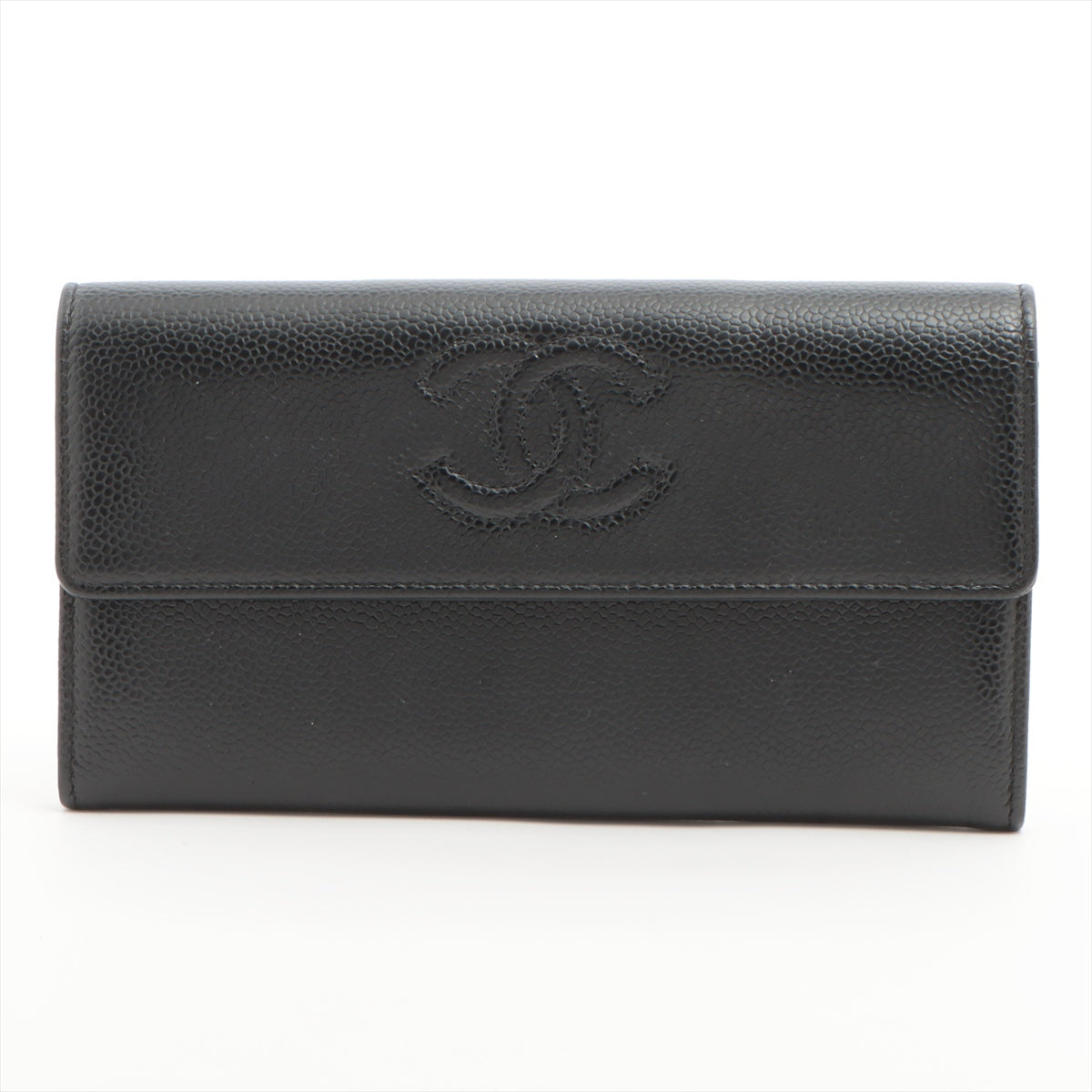 Chanel Coco Mark Caviarskin Wallet Black Silver Metal fittings 22XXXXXX