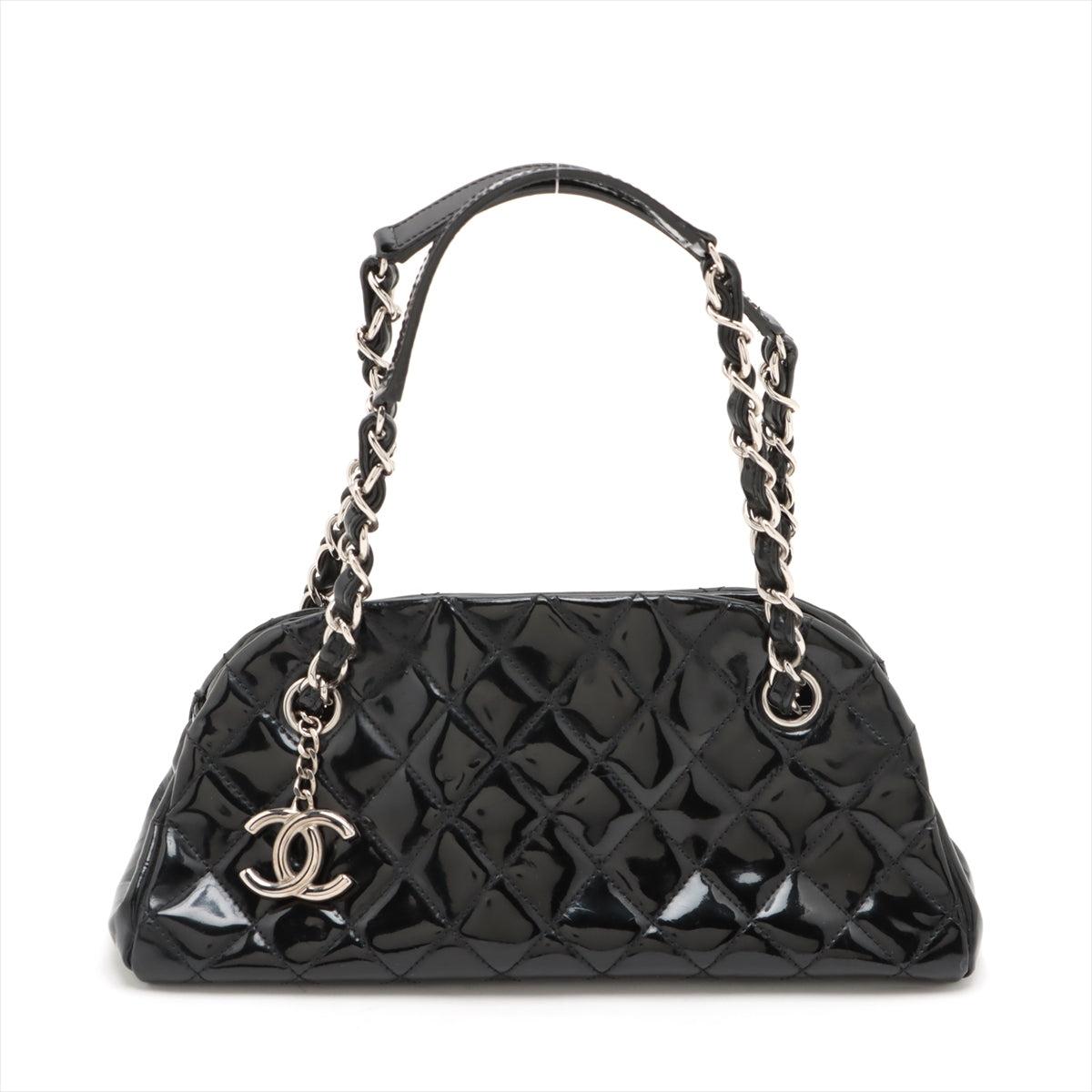 Chanel Mademoiselle Patent leather Chain shoulder bag Black Silver Metal fittings 14XXXXXX