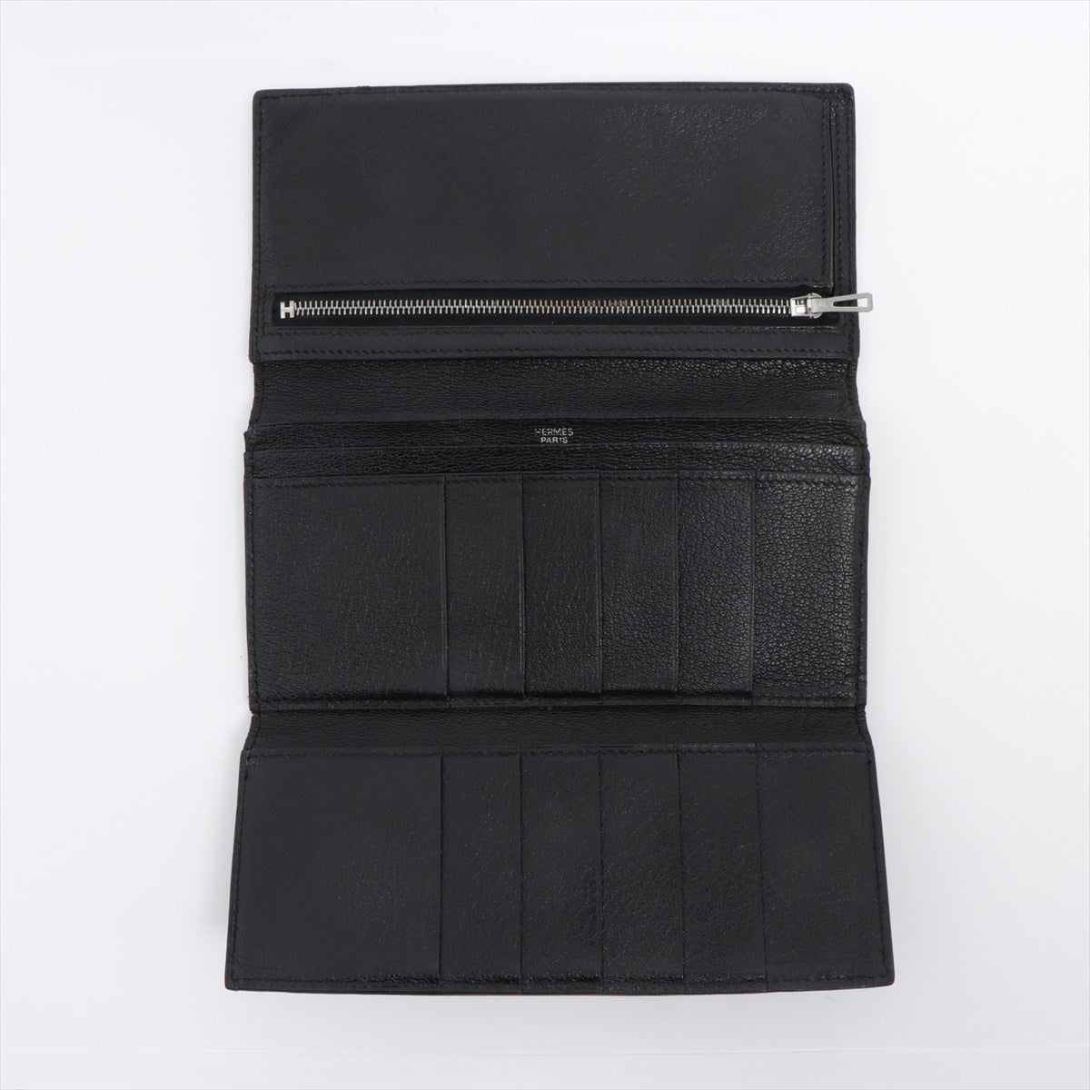 Hermès Bearn Dupri Chevre myzore Wallet Black Silver Metal fittings □H: 2004