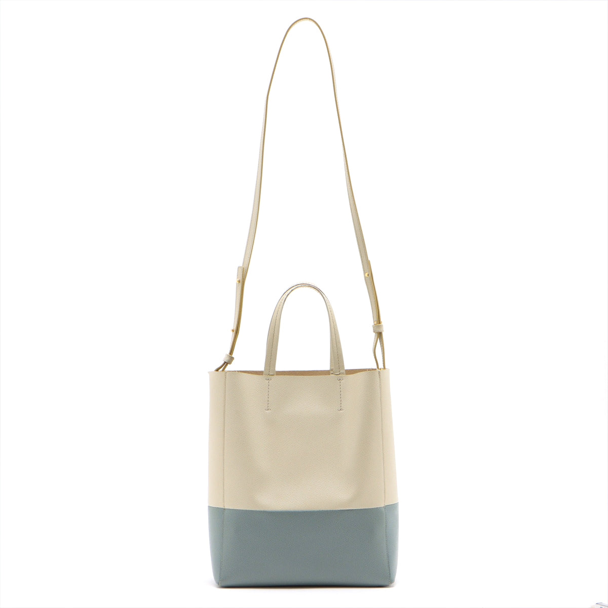 CELINE Vertical Cabas Small Leather 2 way tote bag Beige x blue