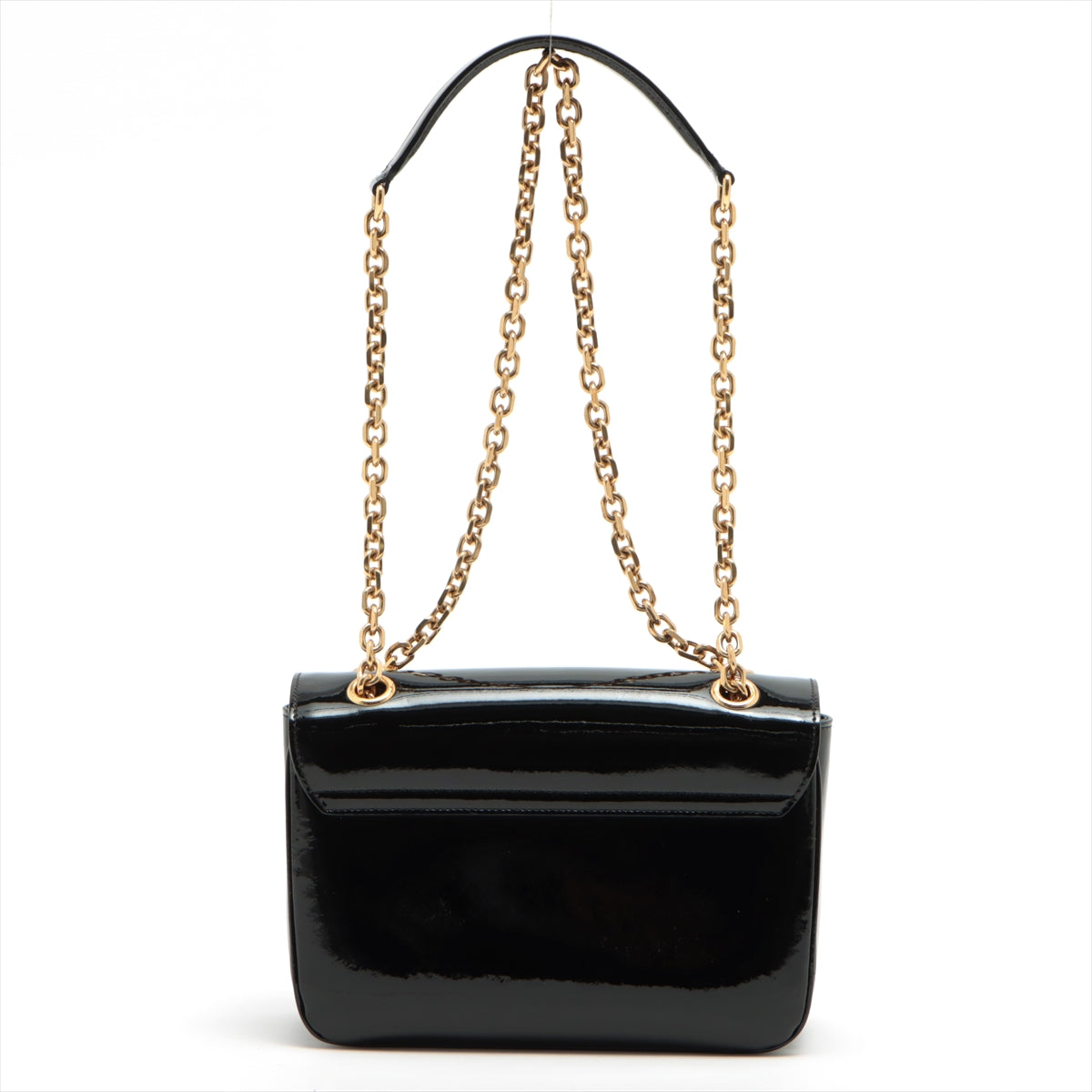 CELINE Sées Patent leather Chain shoulder bag Black
