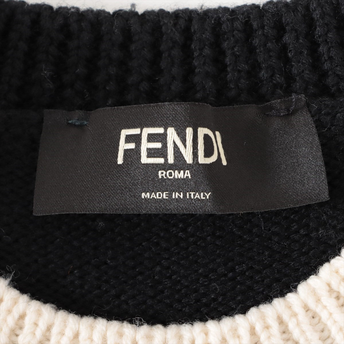 Fendi 18AW Wool Knit 48 Men's Black x ivory  FZZ387 Logo