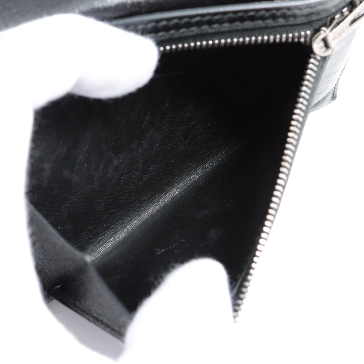 Hermès Bearn Compact Box calf Compact Wallet Black Silver Metal fittings □G:2003