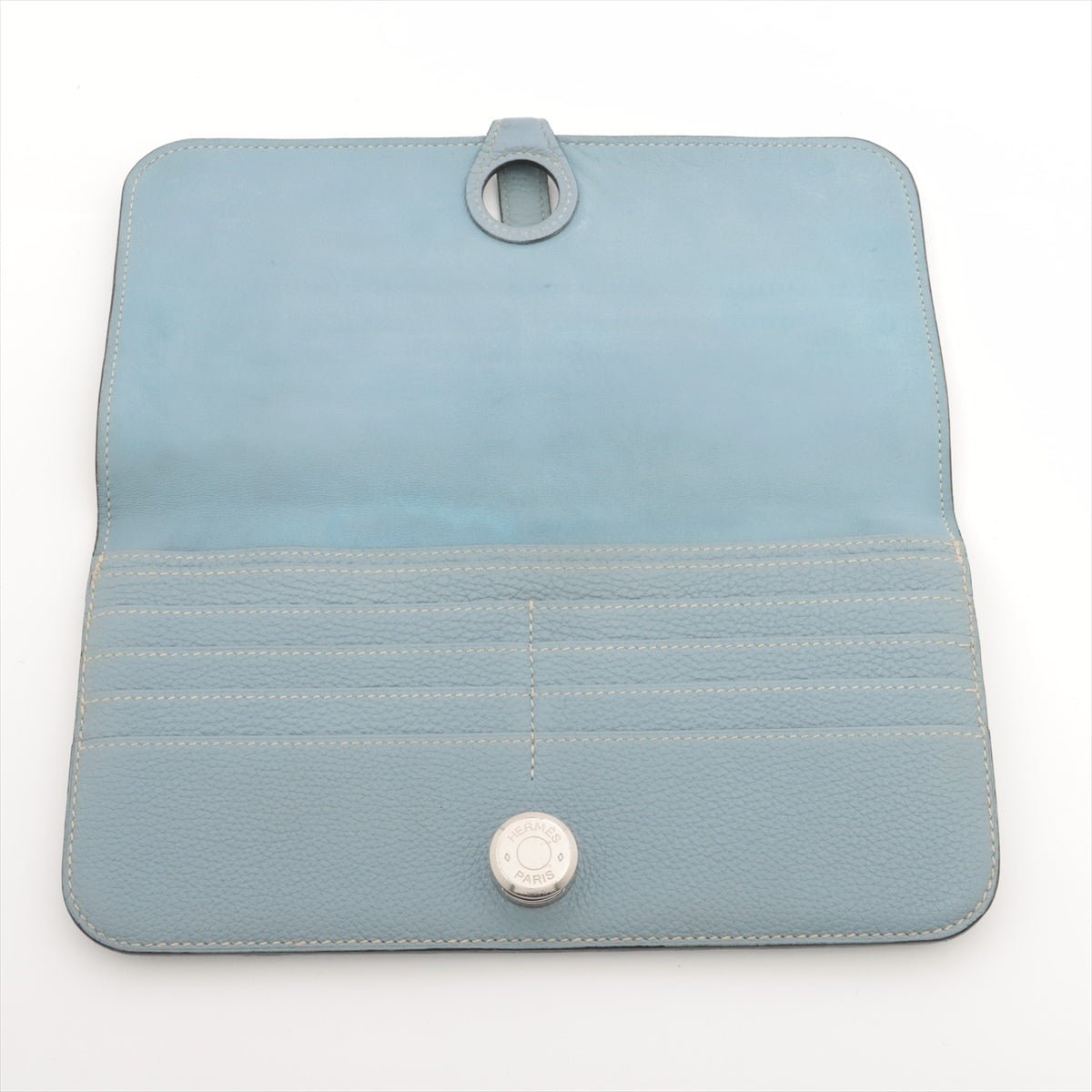 Hermès Dogon Long Leather Wallet Blue Silver Metal fittings □P:2012