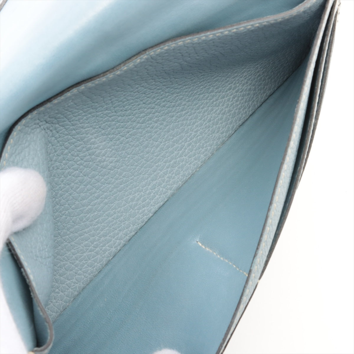 Hermès Dogon Long Leather Wallet Blue Silver Metal fittings □P:2012