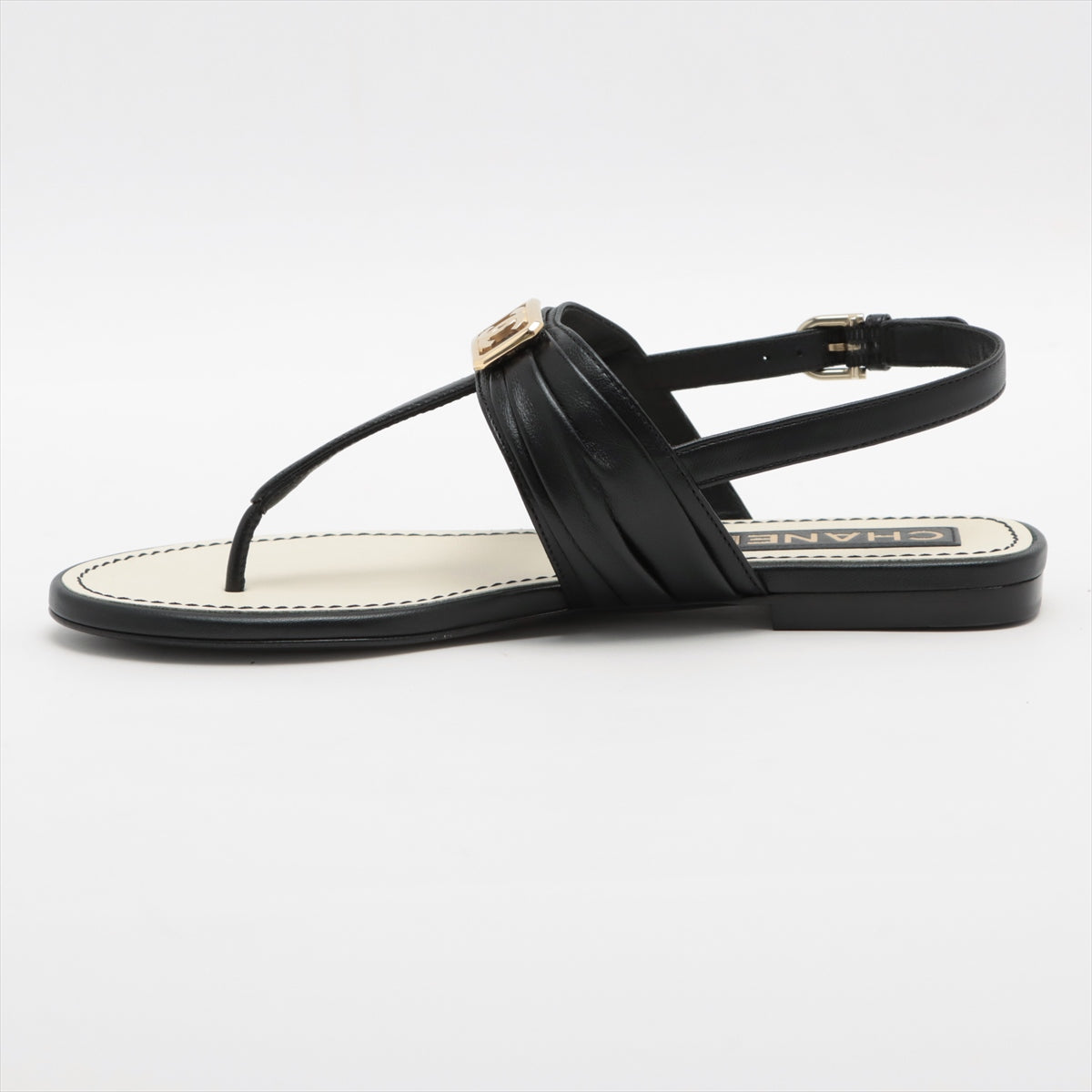 Chanel Coco Mark Leather Sandals 36 1/2 Ladies' Black