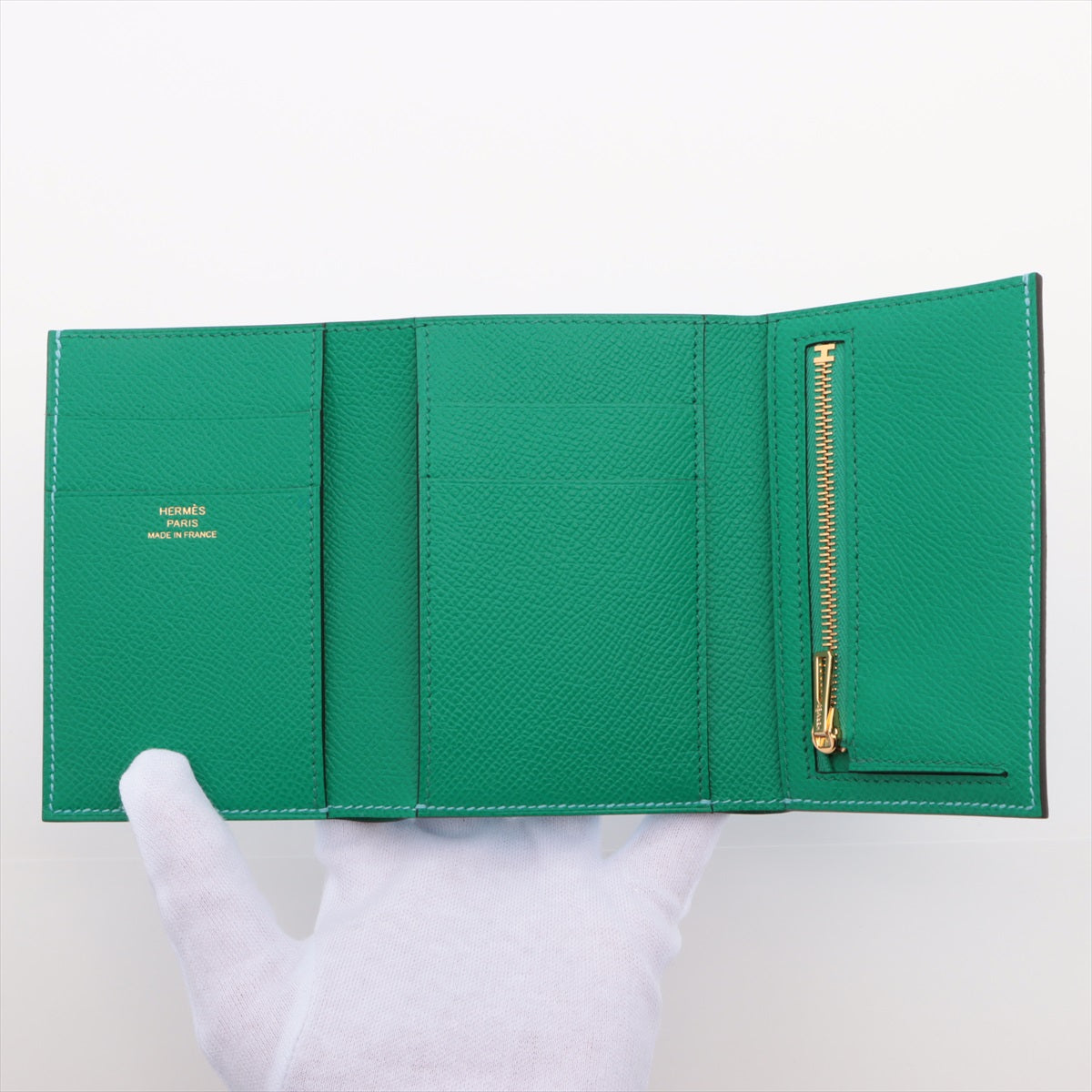 Hermès Bearn Compact Veau Epsom Compact Wallet Green x blue Gold Metal fittings B: 2023