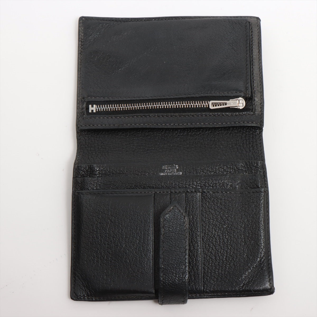 Hermès Bearn Compact Chevre myzore Compact Wallet Black Silver Metal fittings □H: 2004