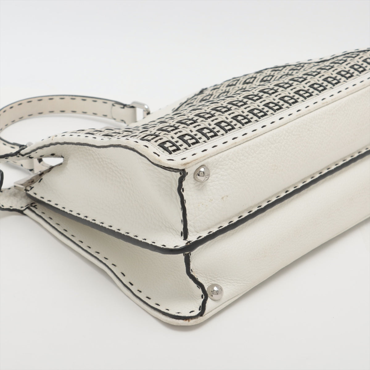 Fendi Selleria Peek-a-boo ICU Co., Ltd. midium Leather 2way handbag Black × White 8BN321