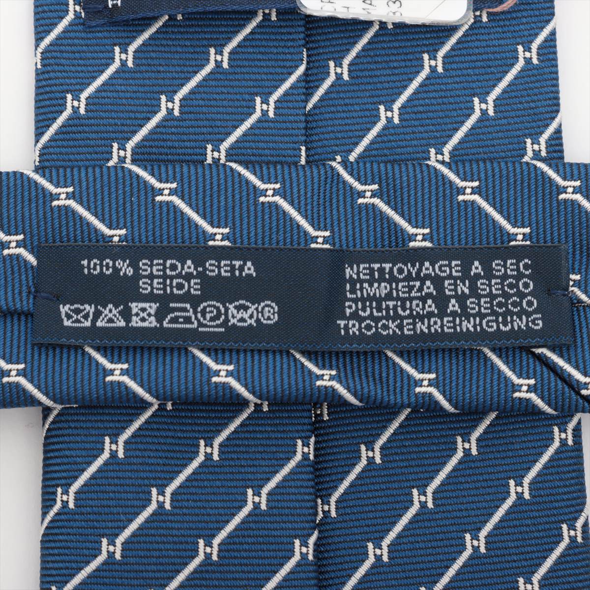 Hermès Necktie Silk Blue x white DOUBLURE H QUADRIGE