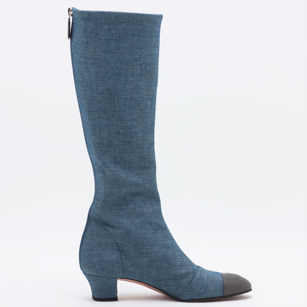 Chanel Coco Mark Denim & leather Long boots 36C Ladies' Navy blue There is a faint toe