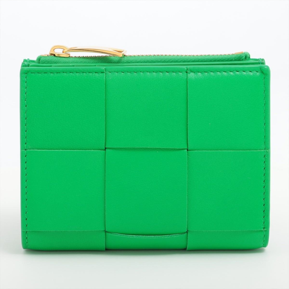 Bottega Veneta maxi intrecciato Leather Compact Wallet Green