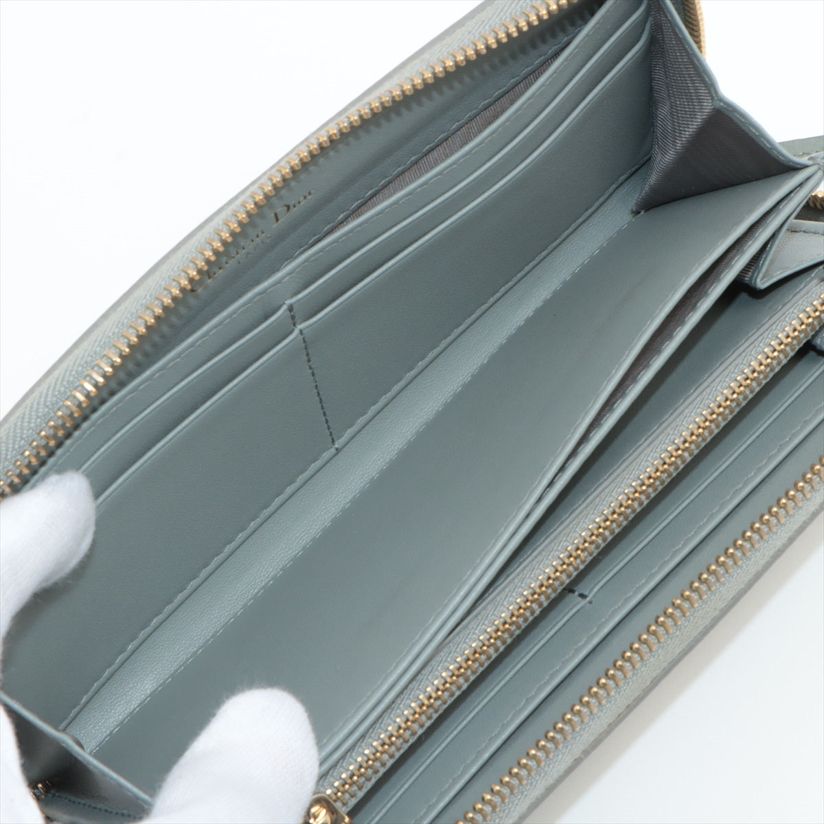 DIOR Montaigne Leather Round-Zip-Wallet blue gray