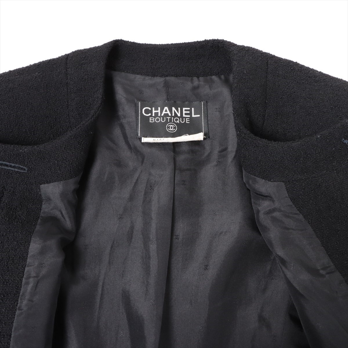 Chanel Wool Setup Jacket size unknown/skirt 38 Ladies' Black  20909 External button hook repair jacket without quality tag