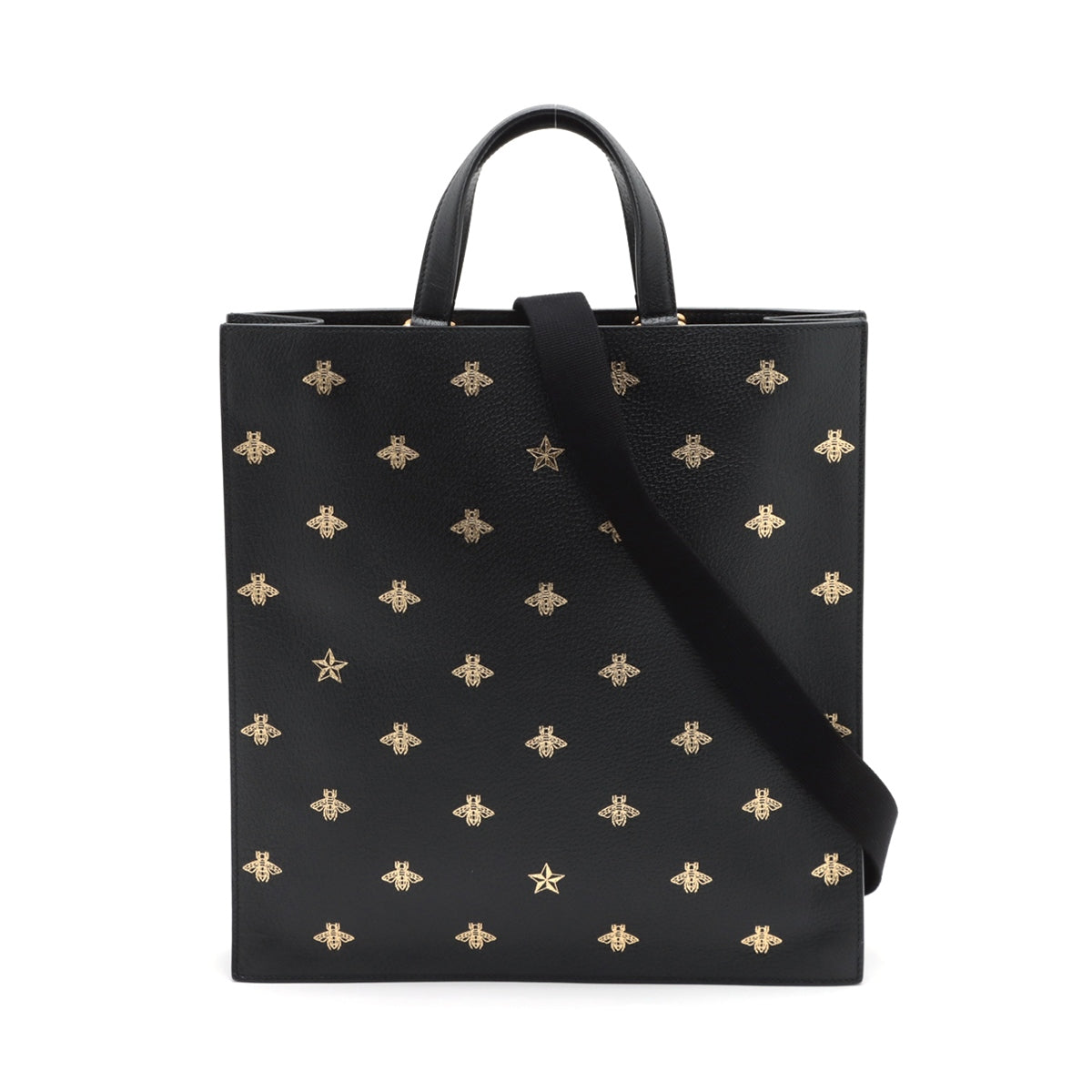 Gucci Bee Star Leather 2way handbag Black 495444