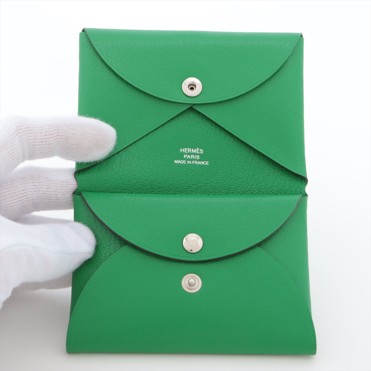 Hermès Calvi Chevre myzore Card case Green Silver Metal fittings U: 2022