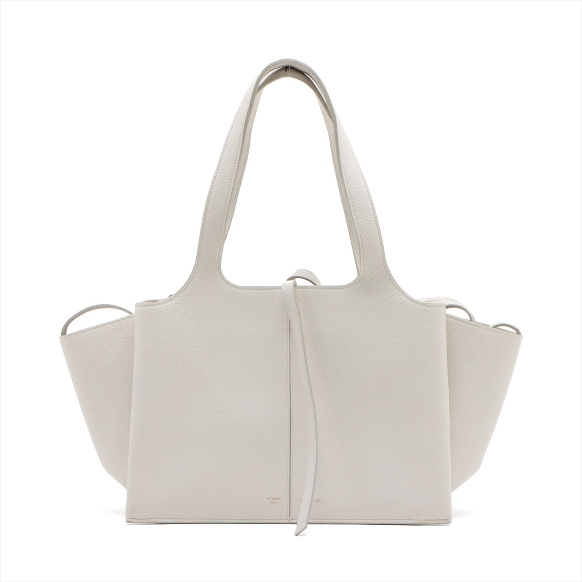 CELINE Tri Fold Leather Hand bag White