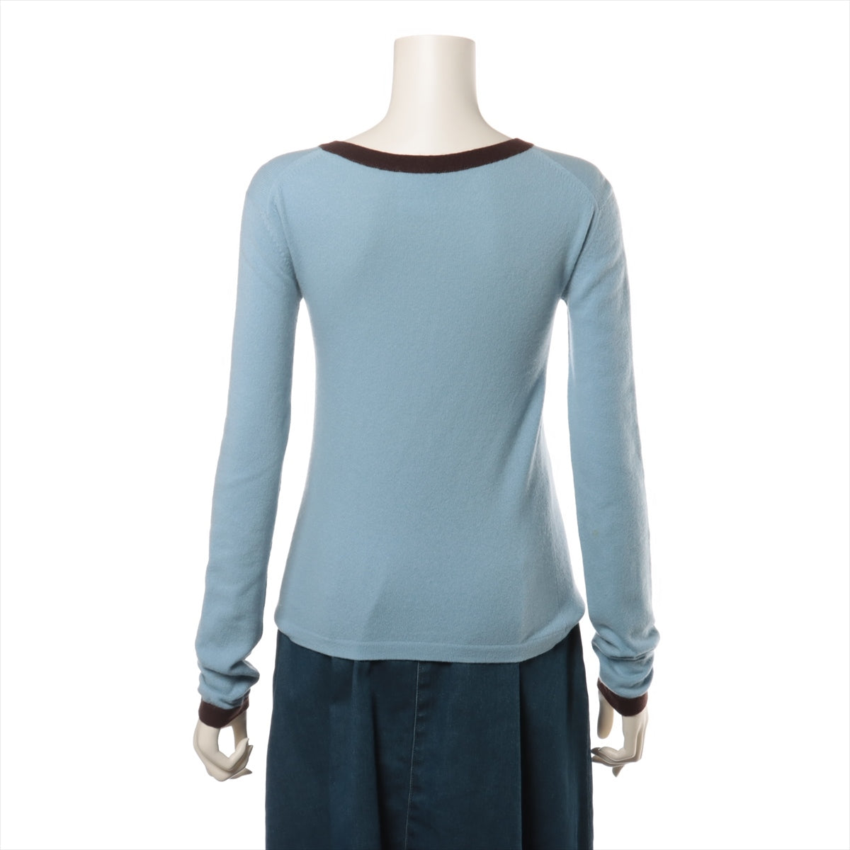Chanel Coco Mark 02A Cashmere Knit 38 Ladies' Blue  There are cuff repair marks