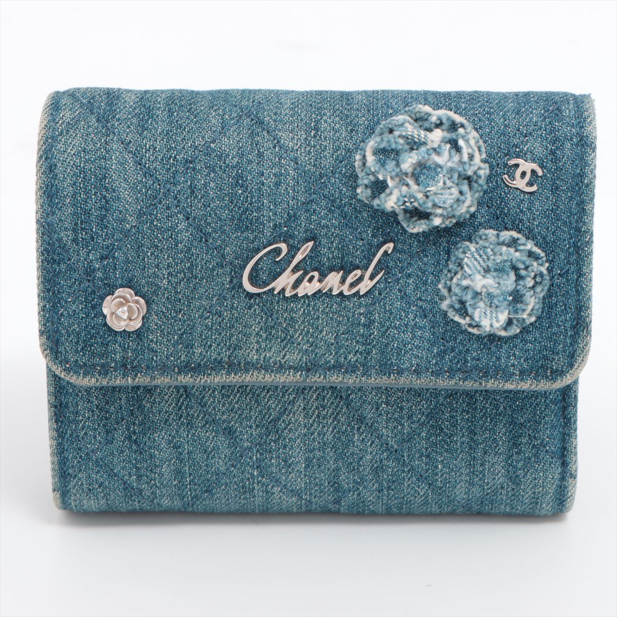 Chanel Camelia Denim Compact Wallet Blue Silver Metal fittings 27415462