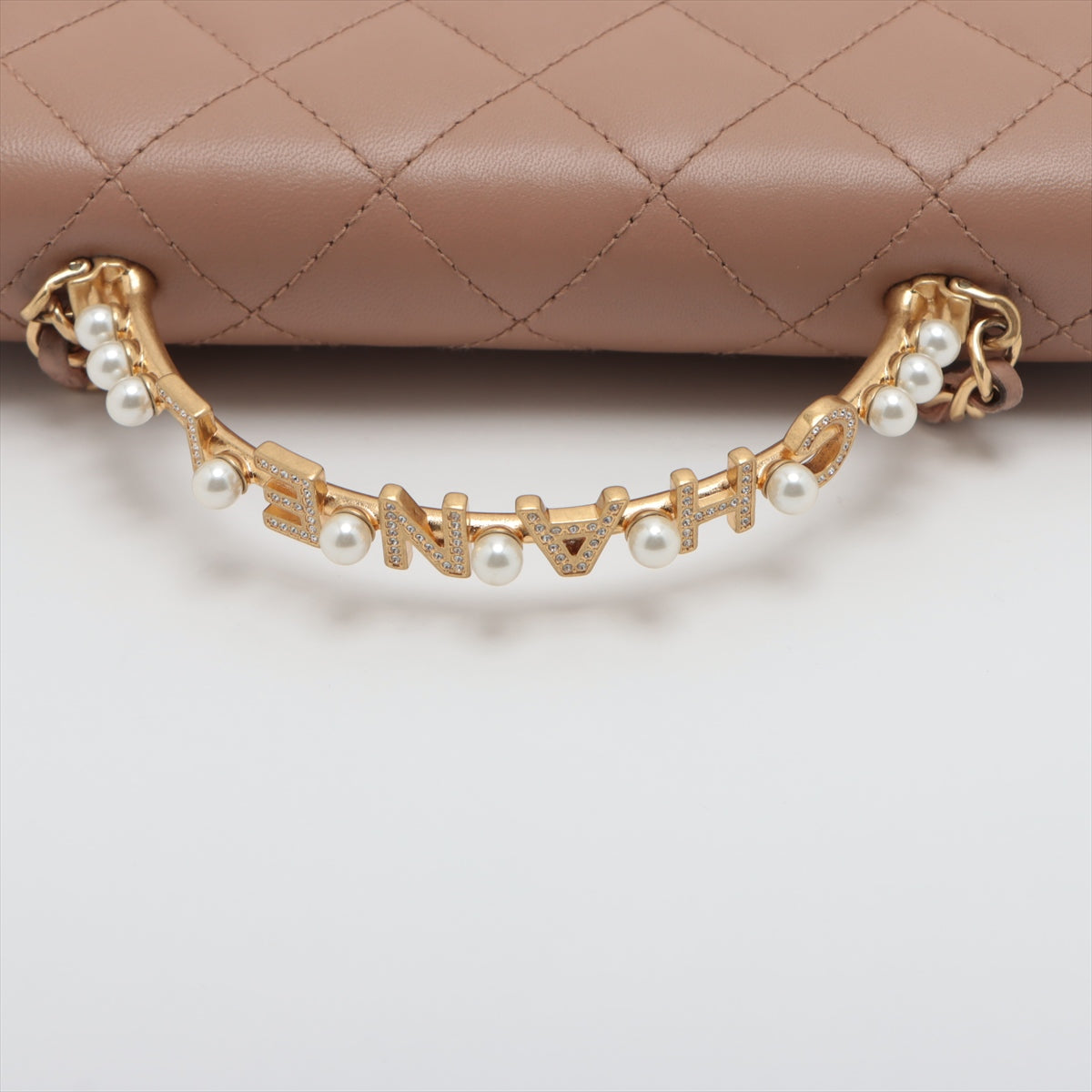 Chanel Matelasse Lambskin Chain wallet 2WAY Logo Pearl Pink beige Silver Metal fittings