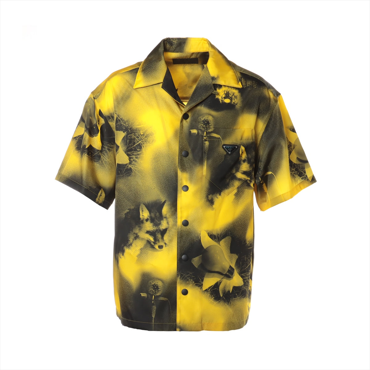 Prada Triangle logo 22 years Nylon Shirt S Men's Black x yellow  Re-Nylon Flower print SC513