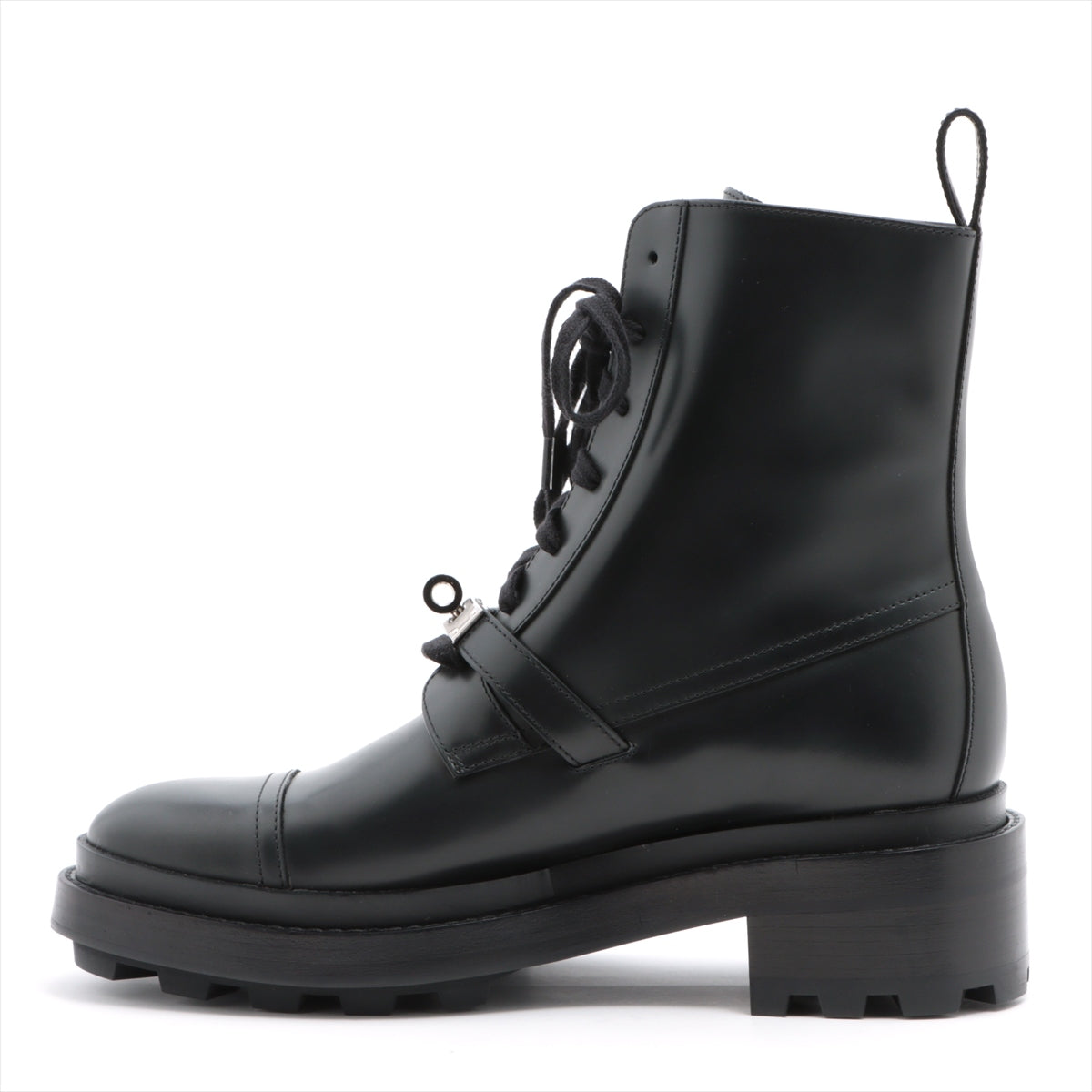 Hermès Funk Leather Short Boots 38 1/2 Ladies' Black Kelly metal fittings box There is a bag
