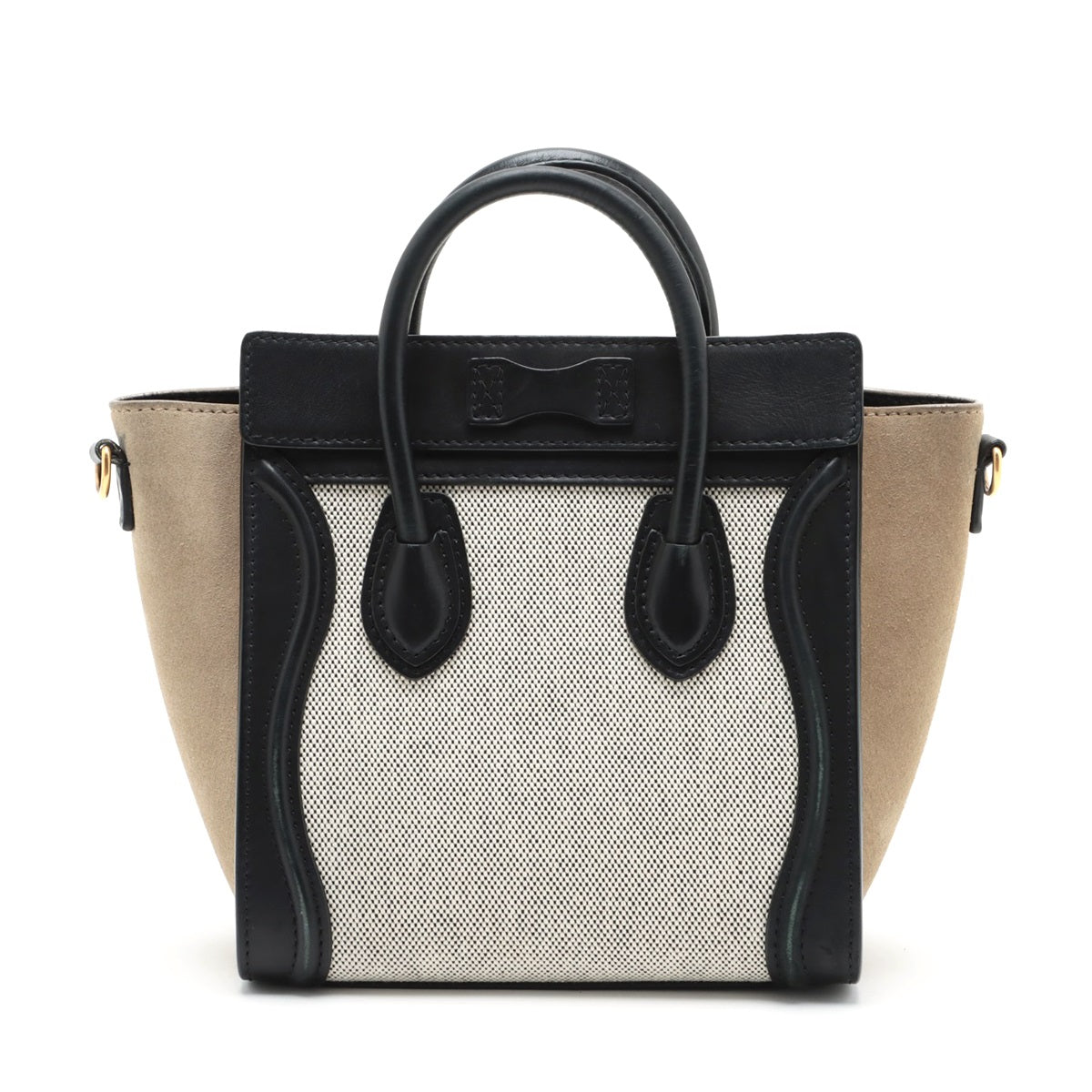 CELINE Luggage Nano shopper Leather 2way handbag black x beige