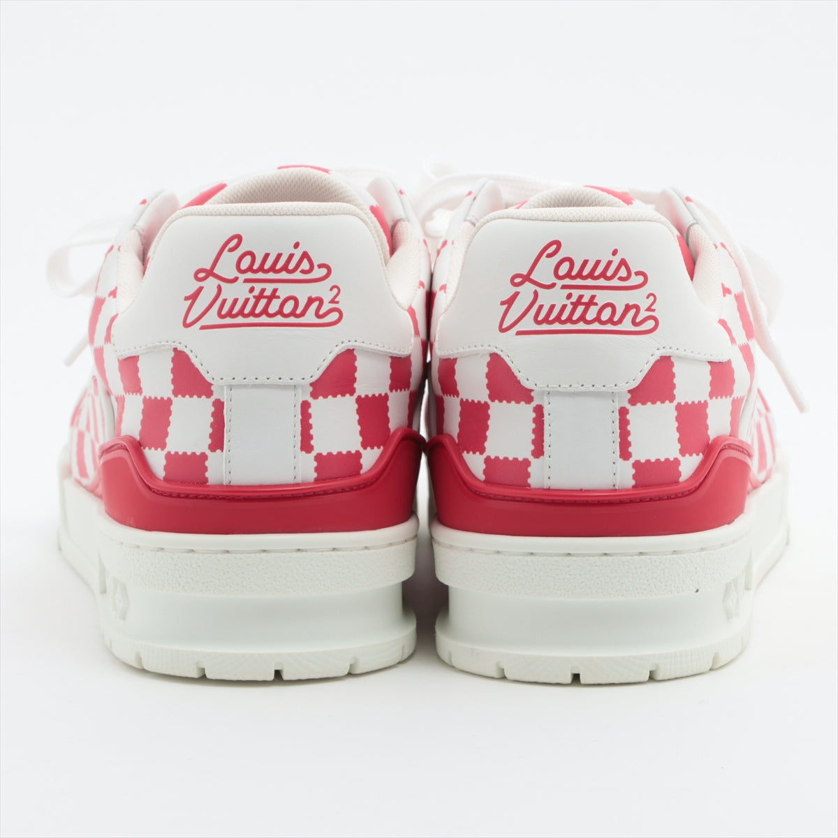 Louis Vuitton x NIGO LV Trainer Line 21 years Leather Sneakers 6 1/2 Men's Red x white BM0291 checkers Is there a replacement string