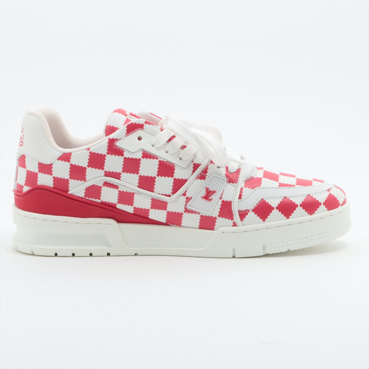 Louis Vuitton x NIGO LV Trainer Line 21 years Leather Sneakers 6 1/2 Men's Red x white BM0291 checkers Is there a replacement string