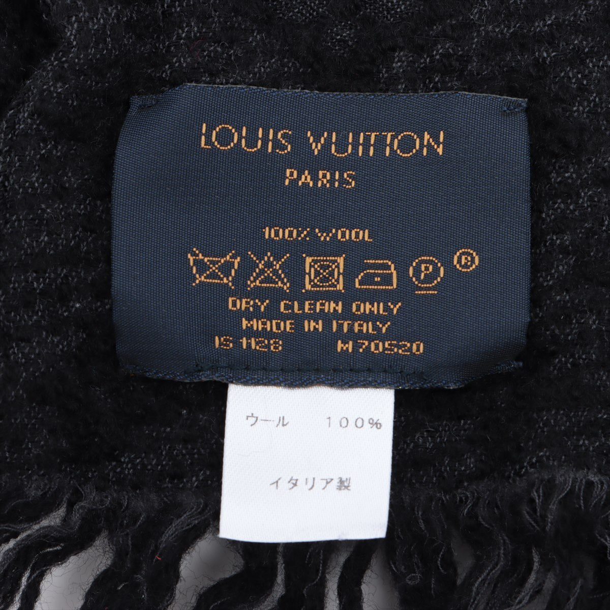 Louis Vuitton M70520 Echarpe Monogram Classic IS1128 Scarf Wool Black Wears Wrinkled Lint on fabric Frayed  Yes