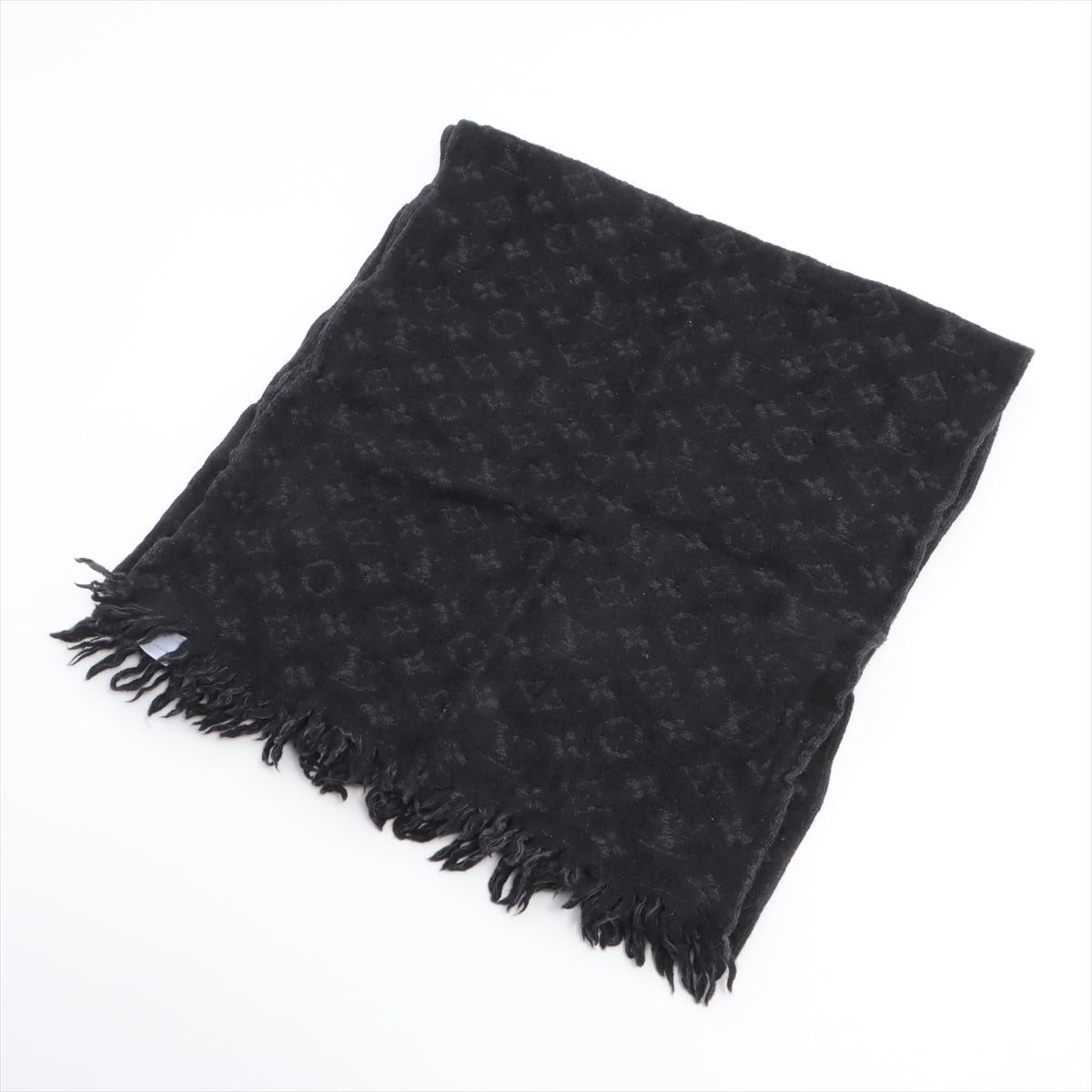 Louis Vuitton M70520 Echarpe Monogram Classic IS1128 Scarf Wool Black Wears Wrinkled Lint on fabric Frayed  Yes