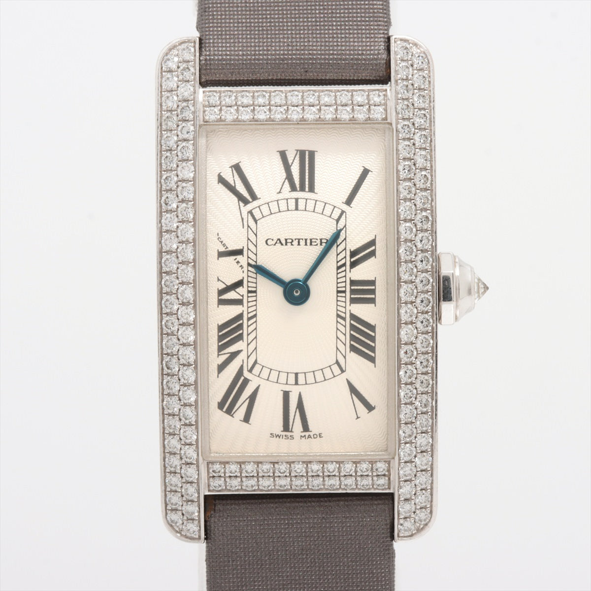 Cartier Tank American WB705131 750 & leather QZ Silver-Face