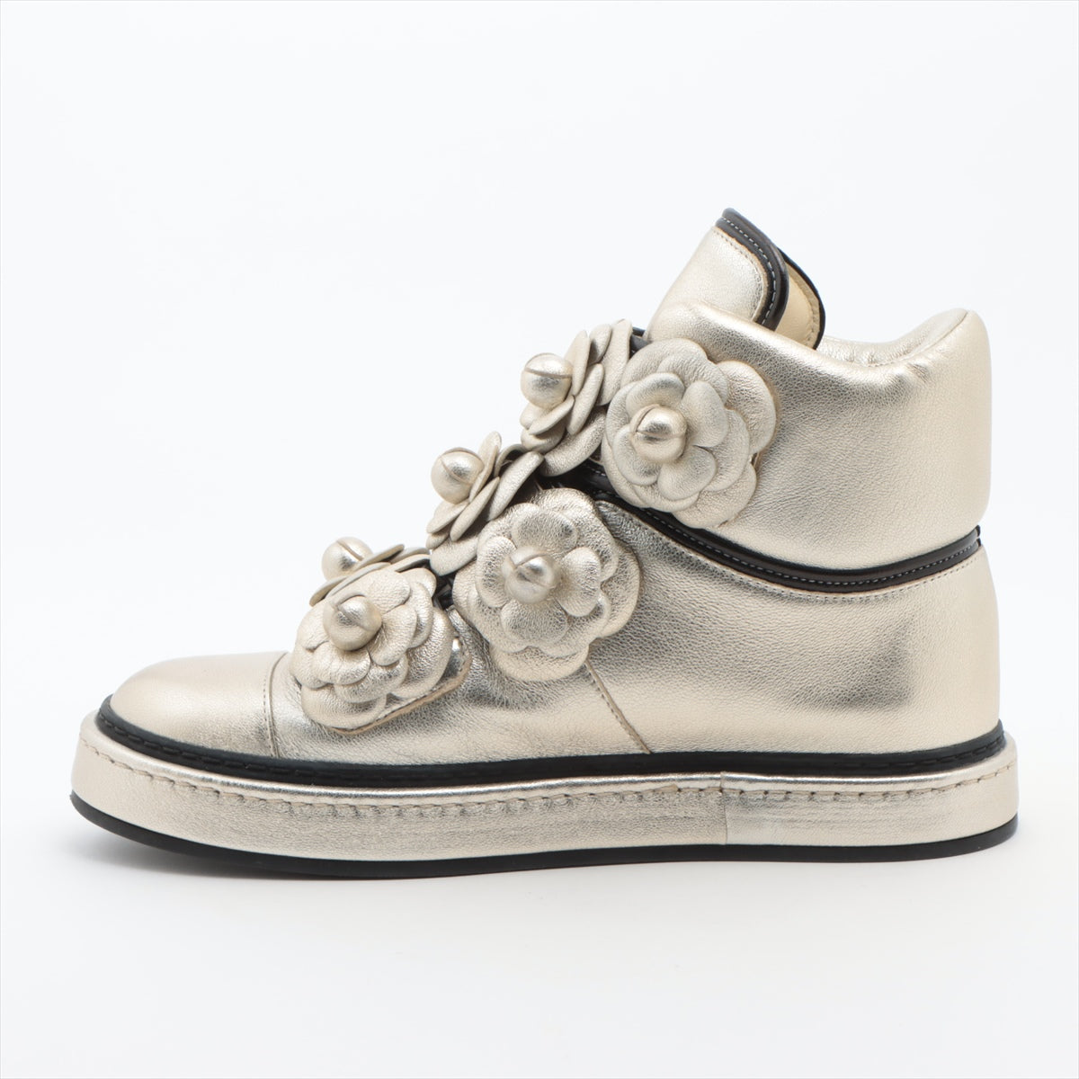 Chanel Coco Mark Camelia Leather High-top Sneakers 36 Ladies' Gold G31628