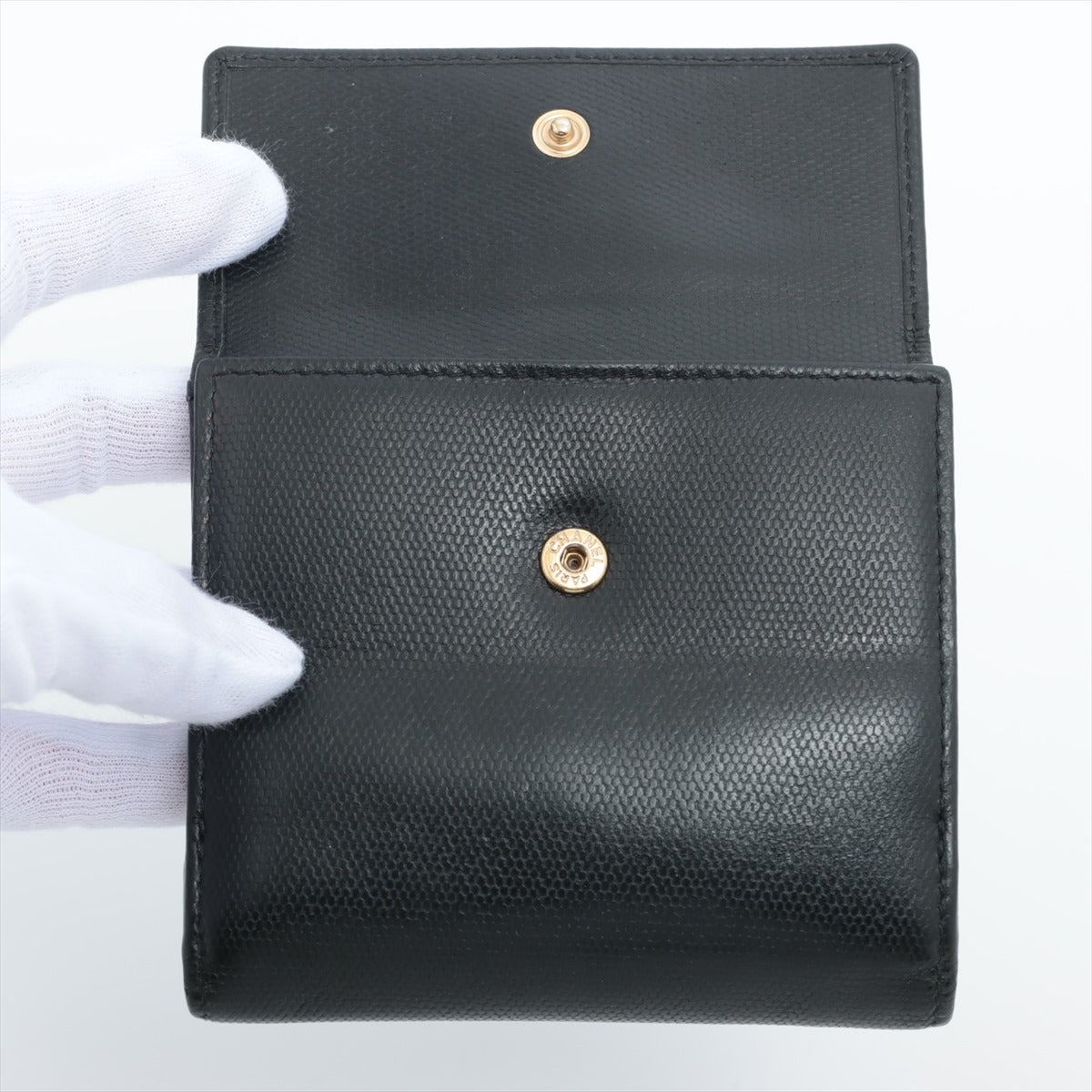 Chanel Coco Button Leather Wallet Black Gold Metal fittings 14XXXXXX