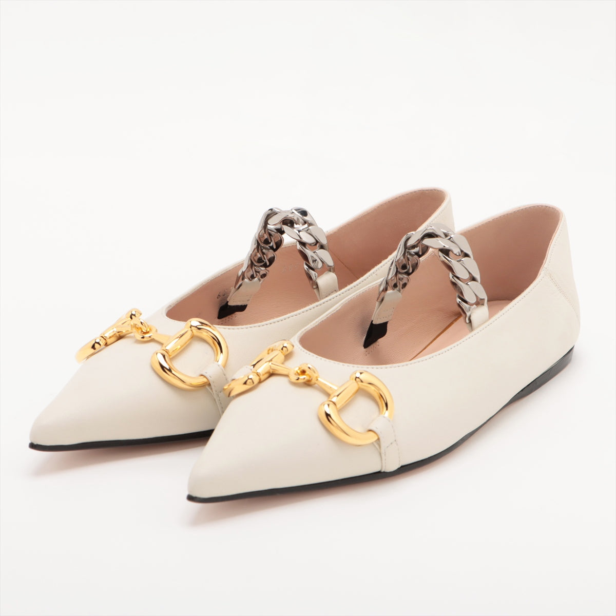 Gucci Leather Flat Pumps 36 Ladies' White 621161 Chain