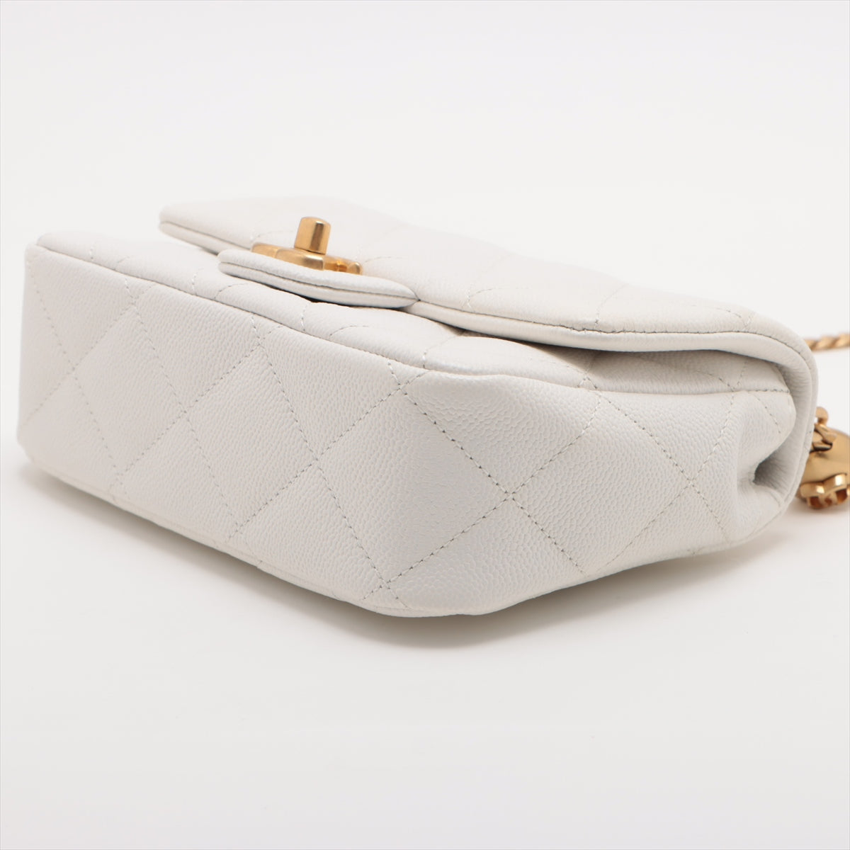 Chanel Mini Matelasse Caviarskin Chain shoulder bag White Champagne gold hardware